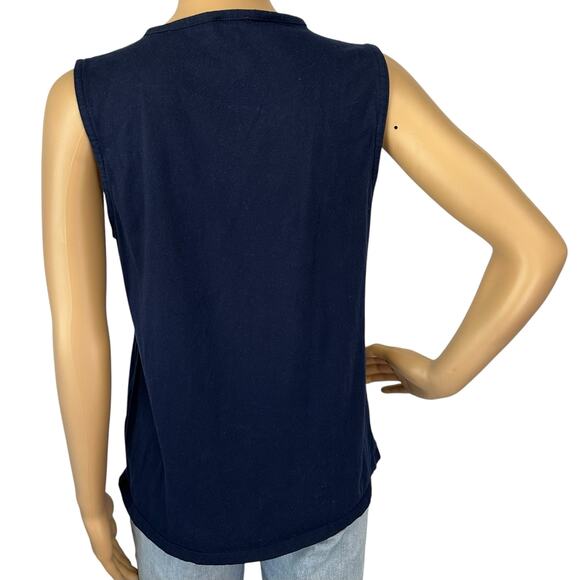 2/$30 J. Crew Embroidered Yoke Cotton Tank Top Navy Blue Floral Size S - Picture 7 of 13